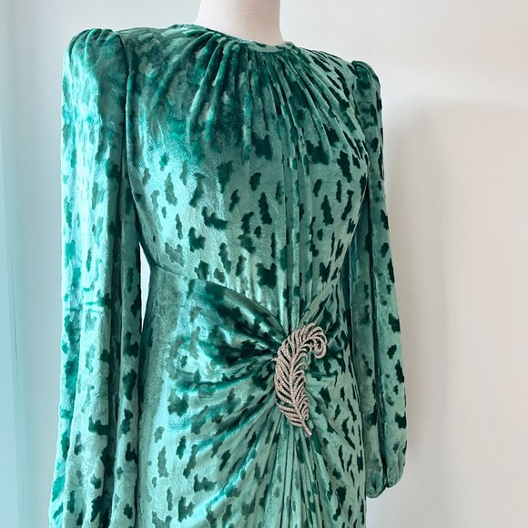 1980s RARE Oscar de la Renta green Velvet evening dress gown - Picture 7 of 10